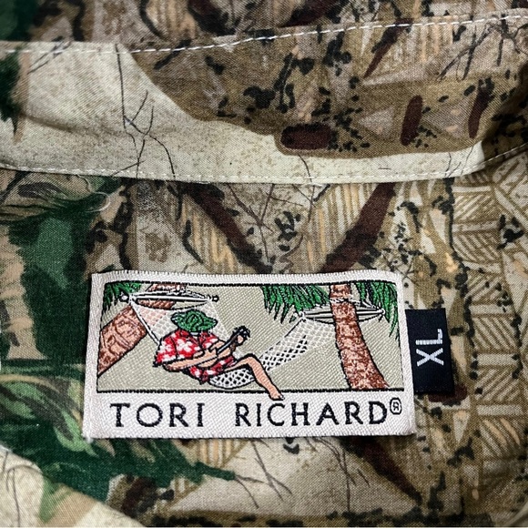 Tori Richard Men XL Aloha Shirt Palm Tree All Over Brown Green Made In Hawaii - Picture 12 of 14